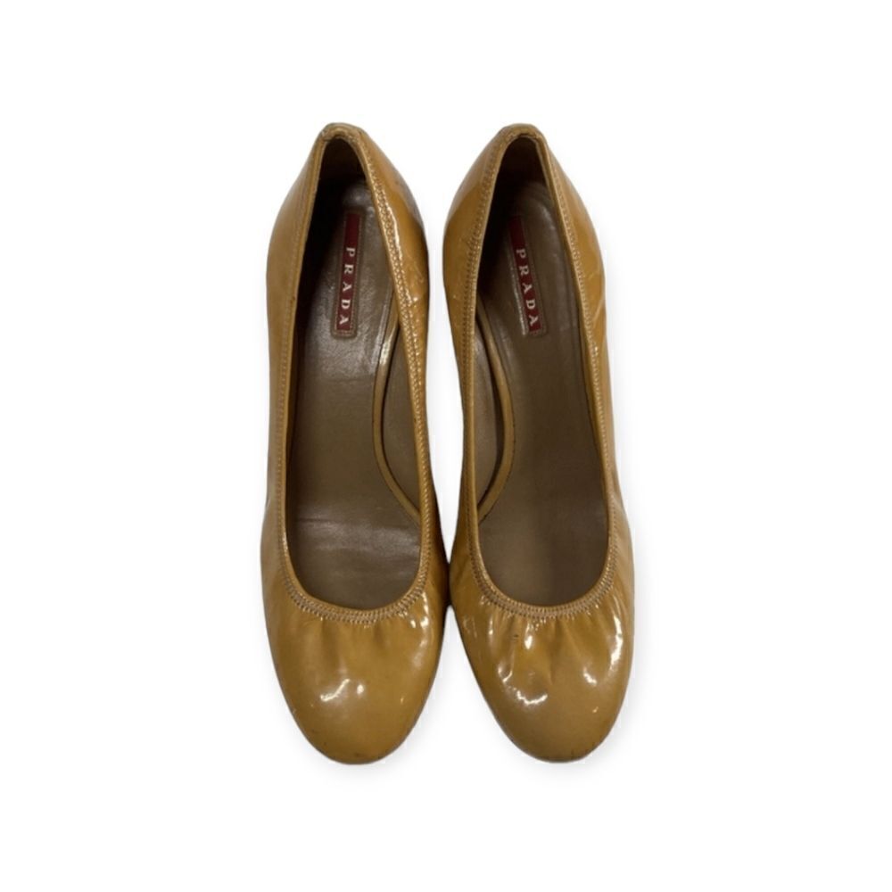 Prada Tan Patent Leather Round-Toe Pumps